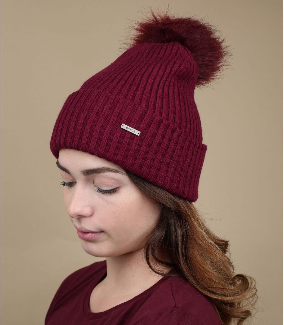 burgundy beanie pompom Kenzie Beanie cherry